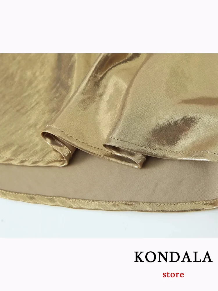 KONDALA Sexy Solid Golden Party Women Dress senza maniche con scollo a V Cami Metal Dress New Fashion 2023 Autunno Evening Night Club Dress