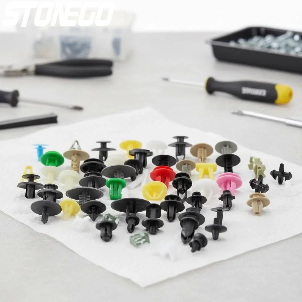 Automotive Plastic Rivet Clips, Nylon Trim Fasteners for Car Door Panels, Interior Mouldings, Bumper Linings and Body Repairs