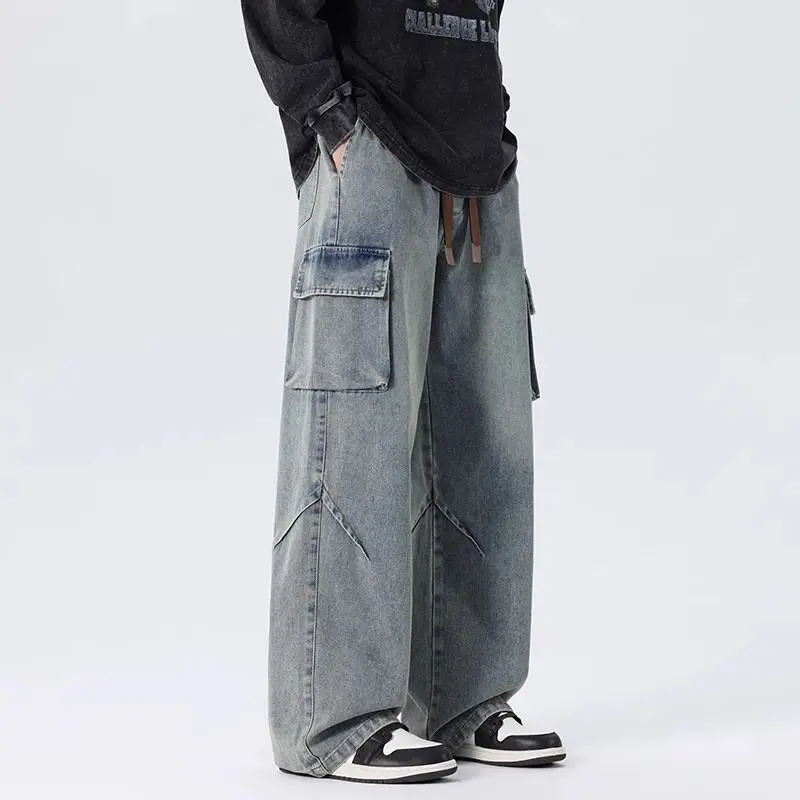 Mens 2026 Spring American Vintage Wide Leg Work Denim Pants High Street Loose Casual Long Trousers Male Trendy New view 5