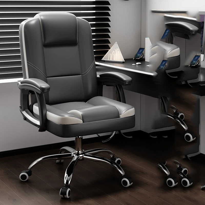 Modern Office Chair with Thick Cushion Adjustable Backrest Armrests for All Day Comfort in Conference Study or Gaming