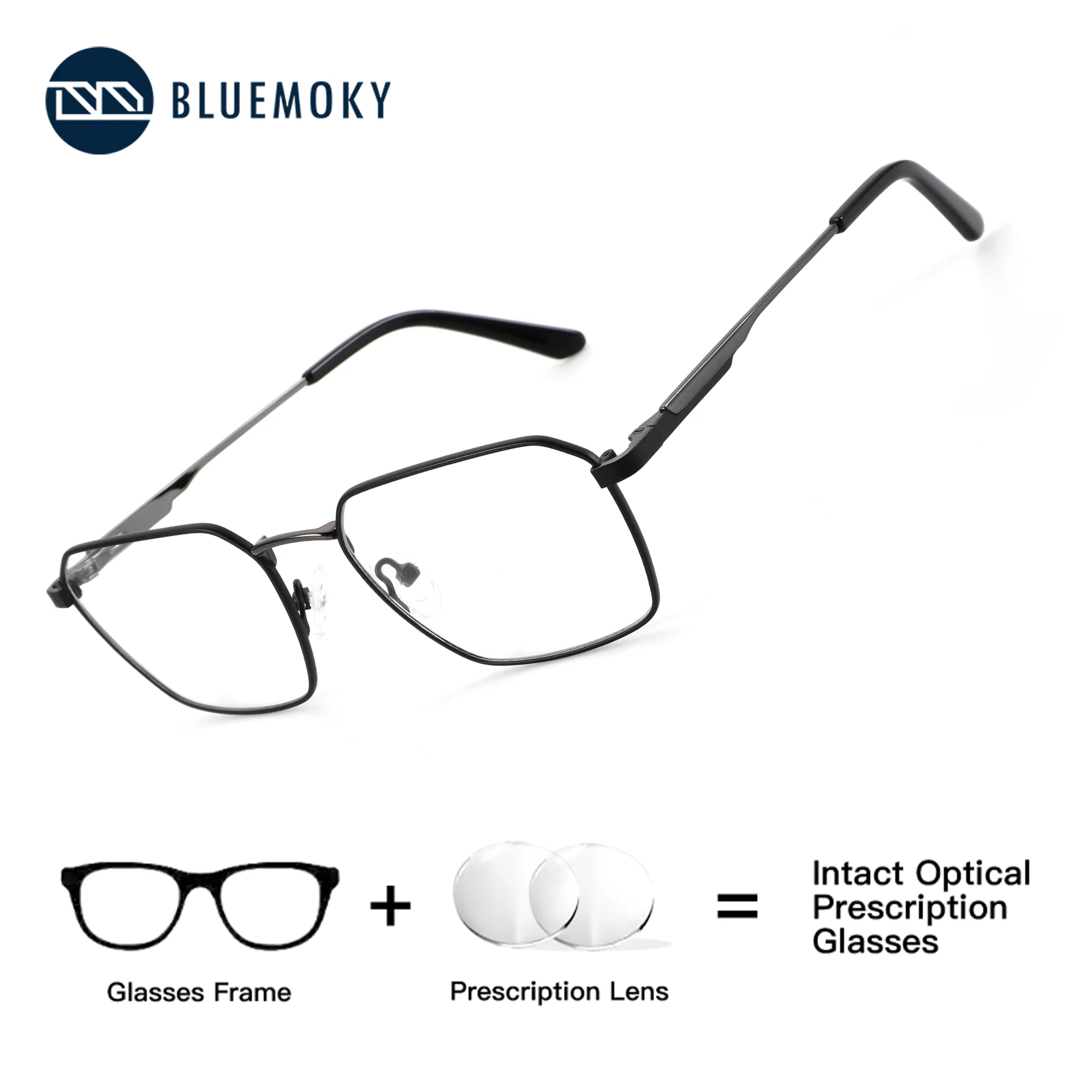 

BLUEMOKY (M Size) Popular Metal Square Prescription Glasses Men Optical Eyeglasses With Recipe Graduated Progressive Myopia