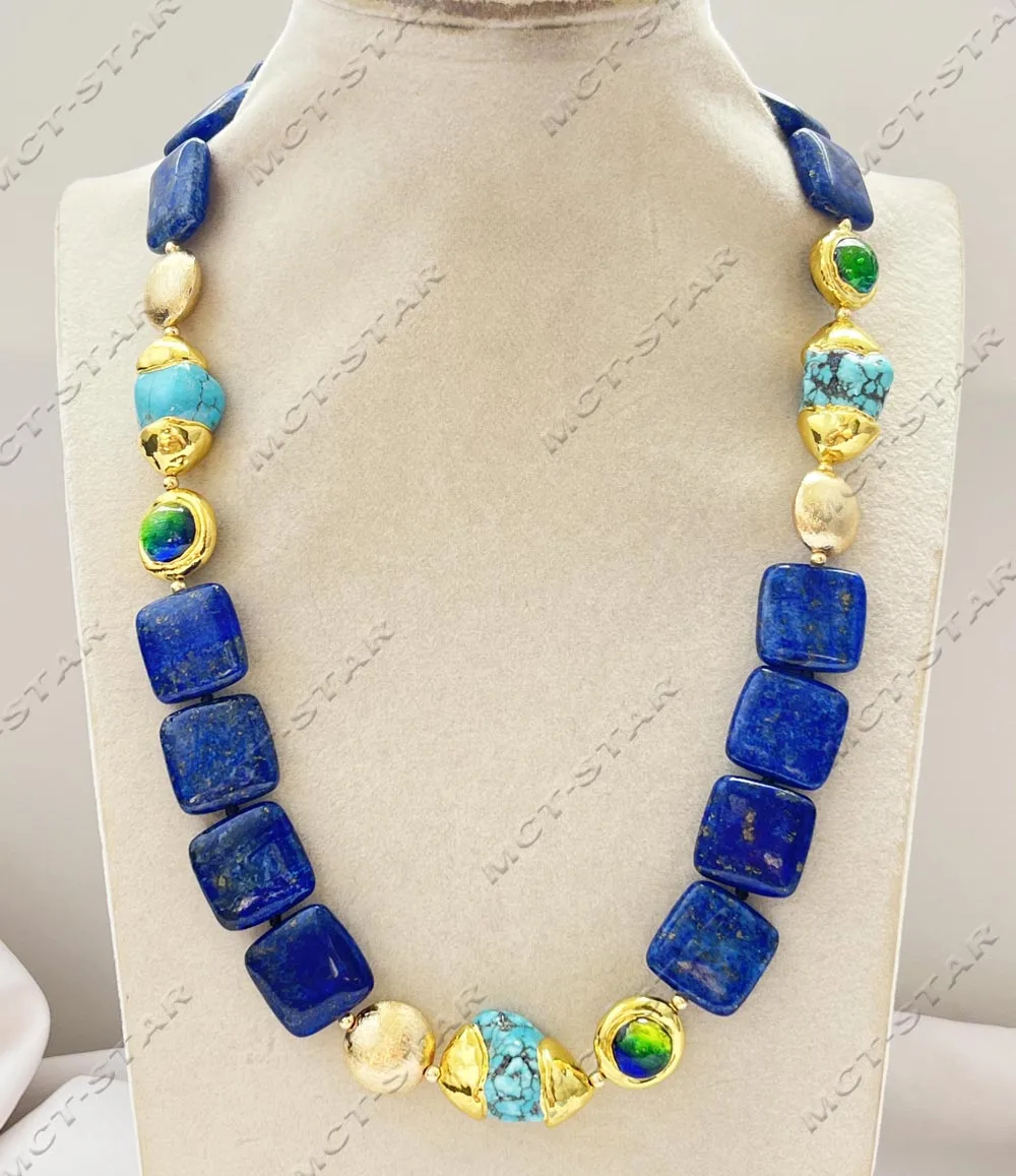 MTC·STAR  Z13269 Set Baroque Turquoise Green Ancient Glass Lapis Lazuli Gold Plating Coin Necklace Earring Custom Jewelry