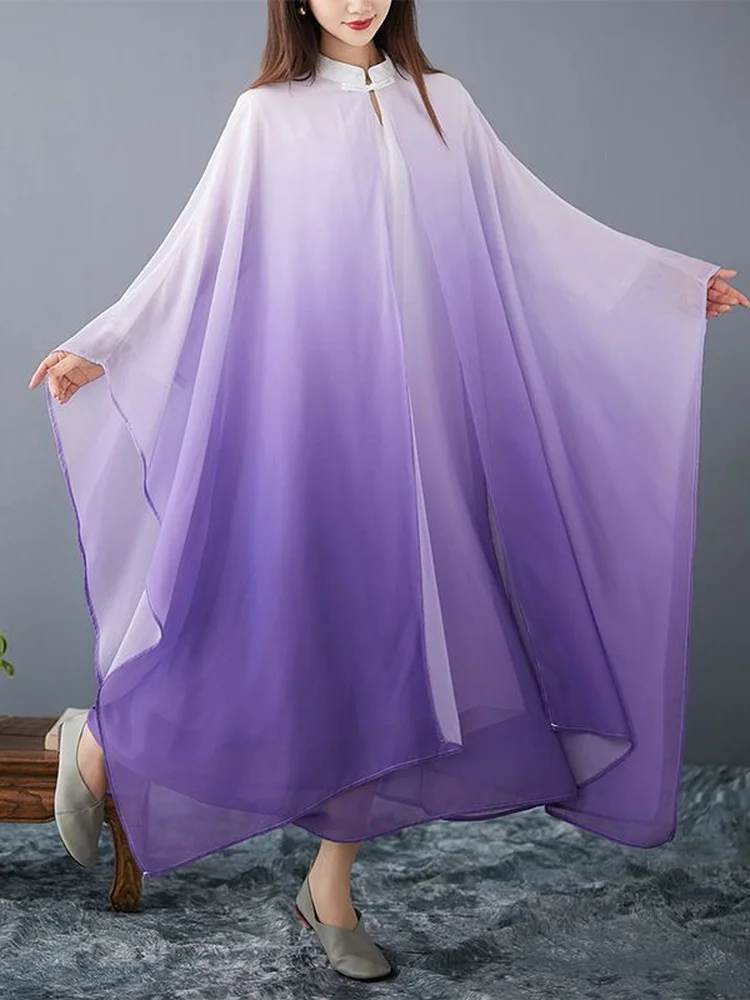 

Elegant Gradual Color Stage Performance Dress Women's Summer Chinese Style Ultra Fairylike Chiffon Zen Dancewear