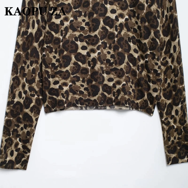 KAOPU ZA Woman's 2024 Autumn Fashion Long Sleeve LEOPARD Print Sweater Top Women Clothing Casual O-Collar Jumper Long Sleeve Top