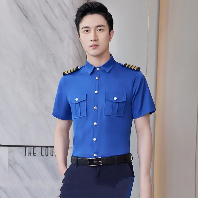 New Arrivals Mens Long Sleeve White Airline Pilot Uniforms Hair Stylist Fashion Slim Fit Black Workwear Big Size Men Clothing