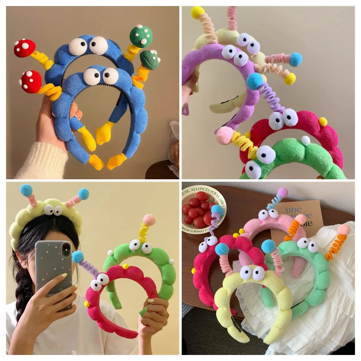 Linda diadema de felpa, banda para el cabello con palo retorcido para lavado de cara, pinza para el cabello con diseño de dientes antideslizante caprichosa