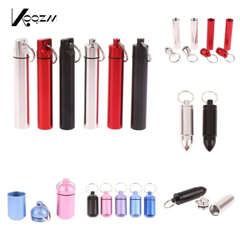 1PC Metal Mini Liga À Prova D' Água Pill Box Pill Bottle Cache Drug Holder Container Keychain Medicine Box Cuidados de saúde