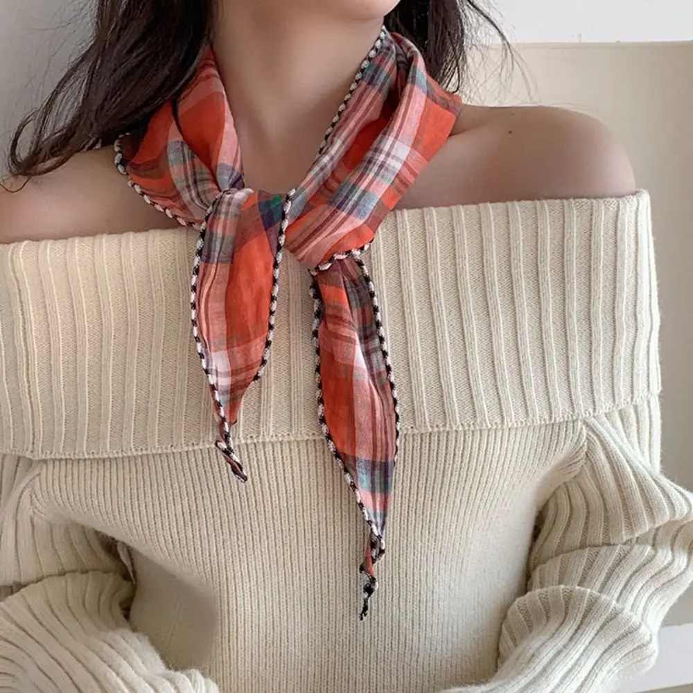 

Sweet Cotton Lattice Headscarf Turban Scarf Pastoral Style Headscarf Vintage Thin Triangular Hair Band Clothing Accessories