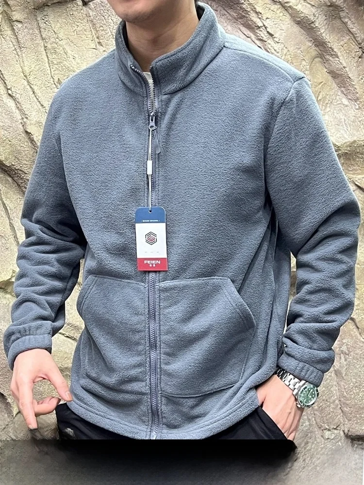 

Уличный ветрозащитный двусторонний Fce с воротником-стойкой, открытый кардиган, мужской костюм-стойка с длинной застежкой-молнией, теплый ...