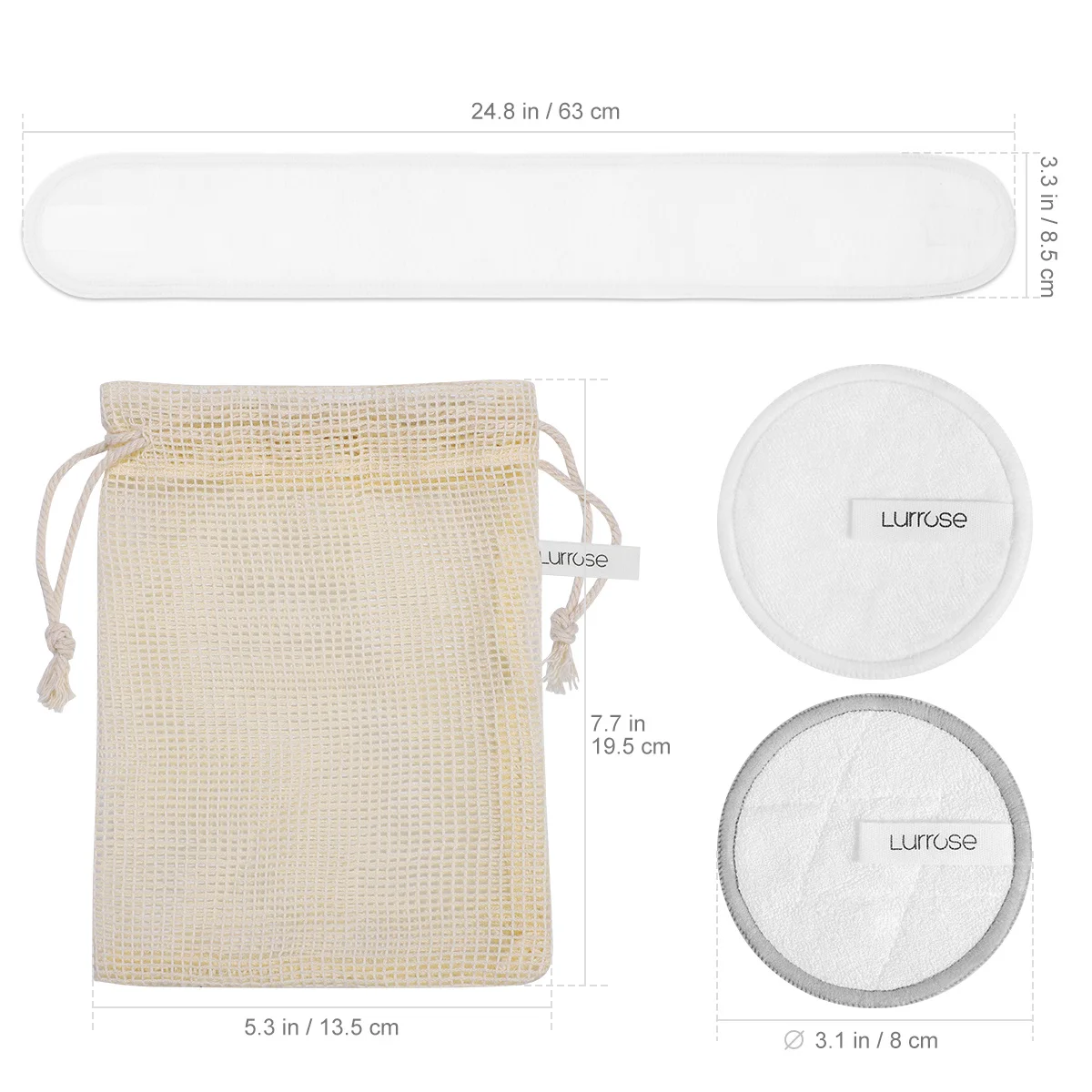 Lurrose 18 unids/pack eliminación de maquillaje reutilizable cara cuerpo algodón cosméticos removedor almohadillas con diadema bolsa de almacenamiento