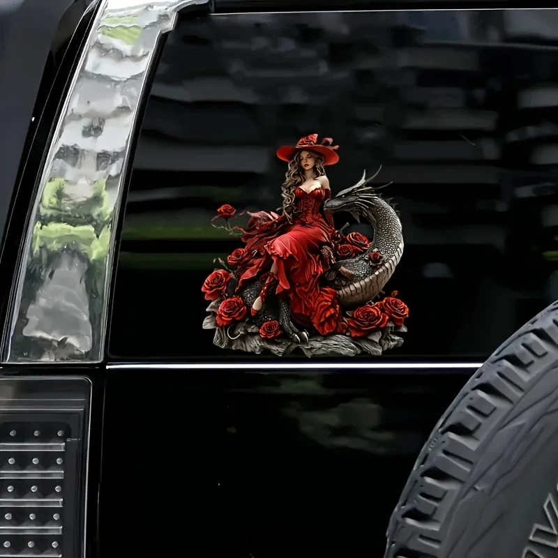 

1Piece Vibrant Dragon and Woman Art Sticker Durable PVC Sunscreen Adhesive Semi-matte Finish Self-adhesive Watertight Car Gadget