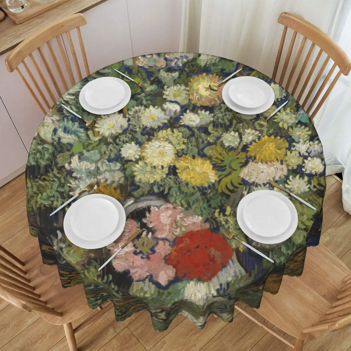 Customized Bouquet Of Flowers In A Vase Round Tablecloths 60 Inch Vincent Van Gogh Painting Table Cover for Kitchen Table Cloth