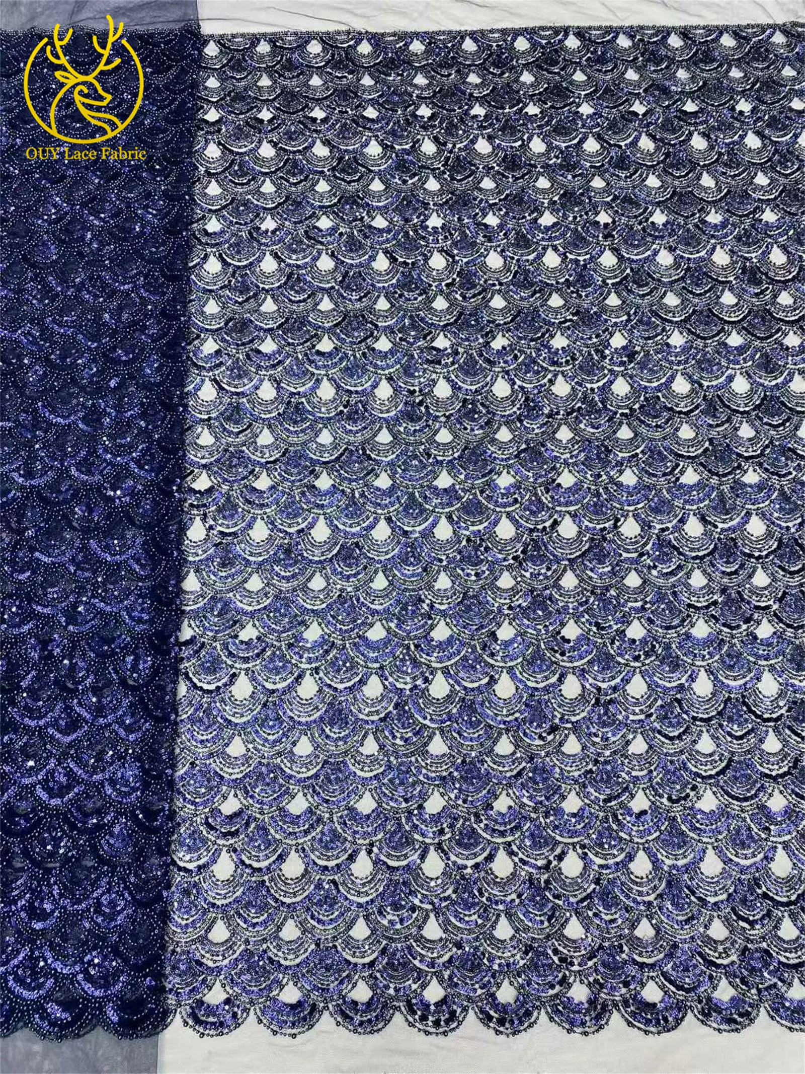 Tiefblauer afrikanischer schwerer Perlen-Spitzenstoff 2026 Hochwertiger nigerianischer Pailletten-Spitzenstoff für Hochzeit, Party, Kleid, 5 Yards – Detail 15