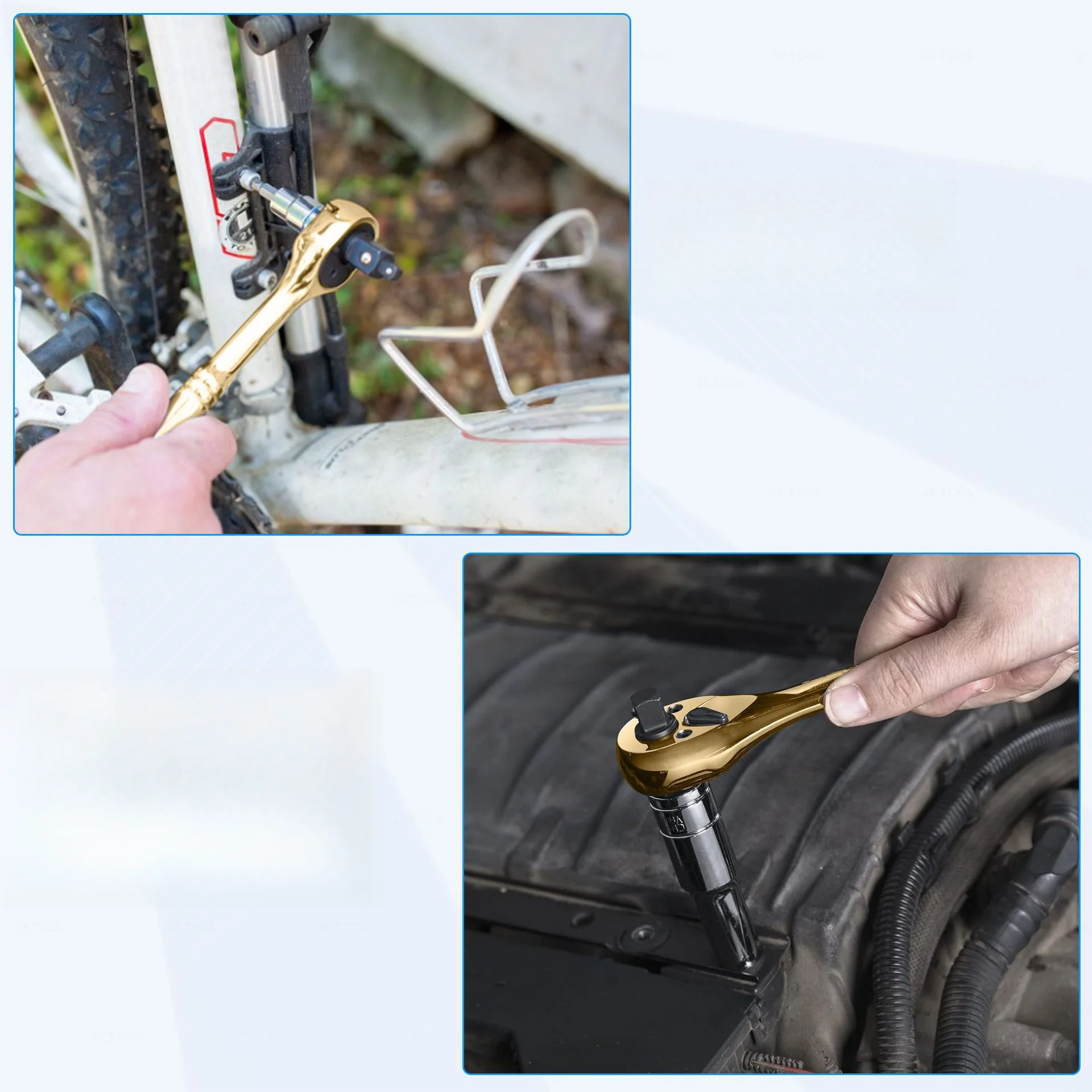 3in1 Ratchet Wrench 72 Tooth Reversible Double Headed Socket Spanner With Gold Plating For 1/4 3/8 1/2 Inch Drive Vehicle Motorc