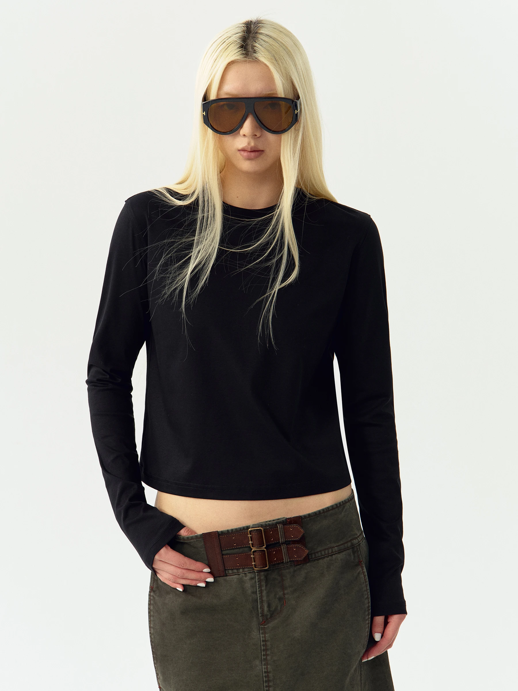VERMO Classic round Neck Long Sleeve T-Shirt Comfortable Silk Cotton Fashionable Base Layer Short Style Women's Casual Wear