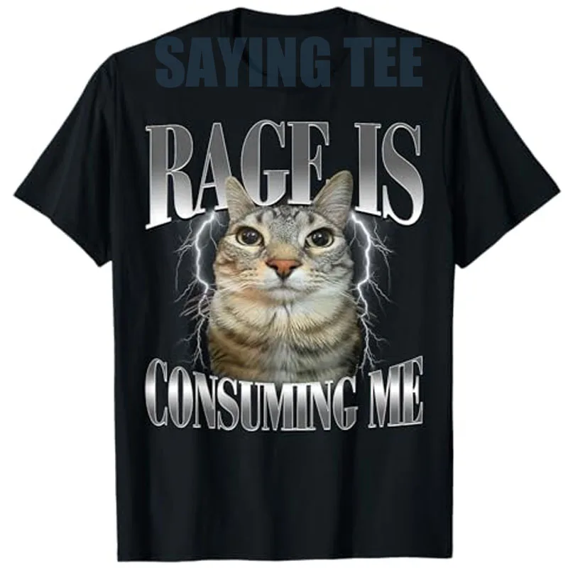 

Rage Is Consuming Me Silly Staring Cat Meme Humor Kitty Funny T-Shirt Cute Kitten Sarcastic Saying Tee Y2k Short Sleeve Blouses