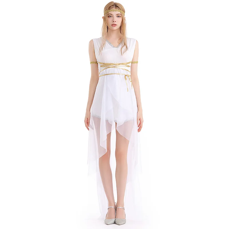 

Queen Rome Cosplay Greek Goddess Sexy White Mesh Elegant Dress Costume Halloween Girls Party Greek Princess Performance Costume
