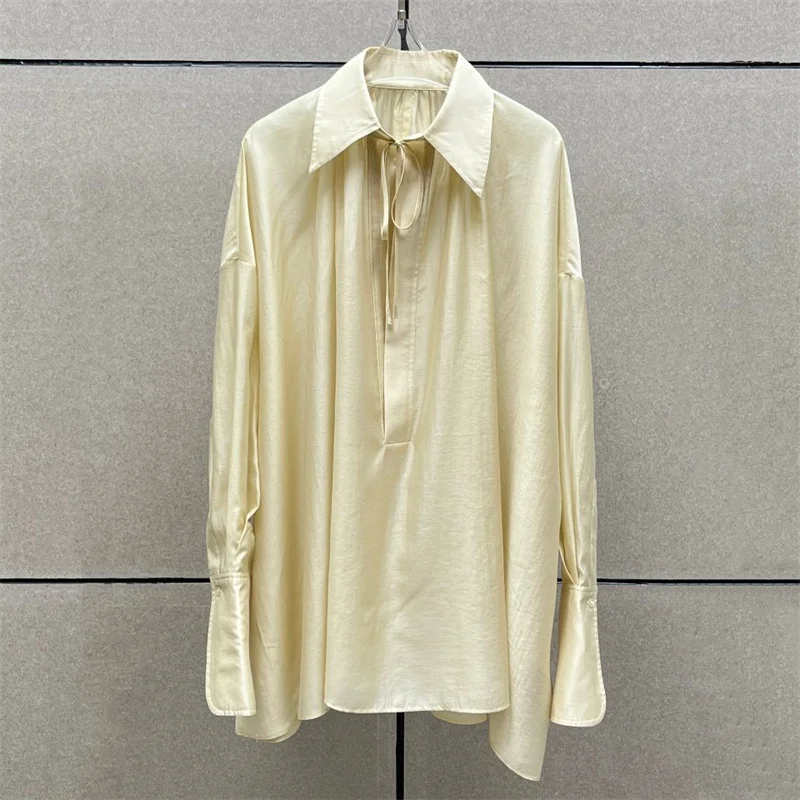 Women's shirt 2026 summer new satin slim fit women's long sleeved top Bow tie decoration Women's blouse Casual Women's clothing - view 4