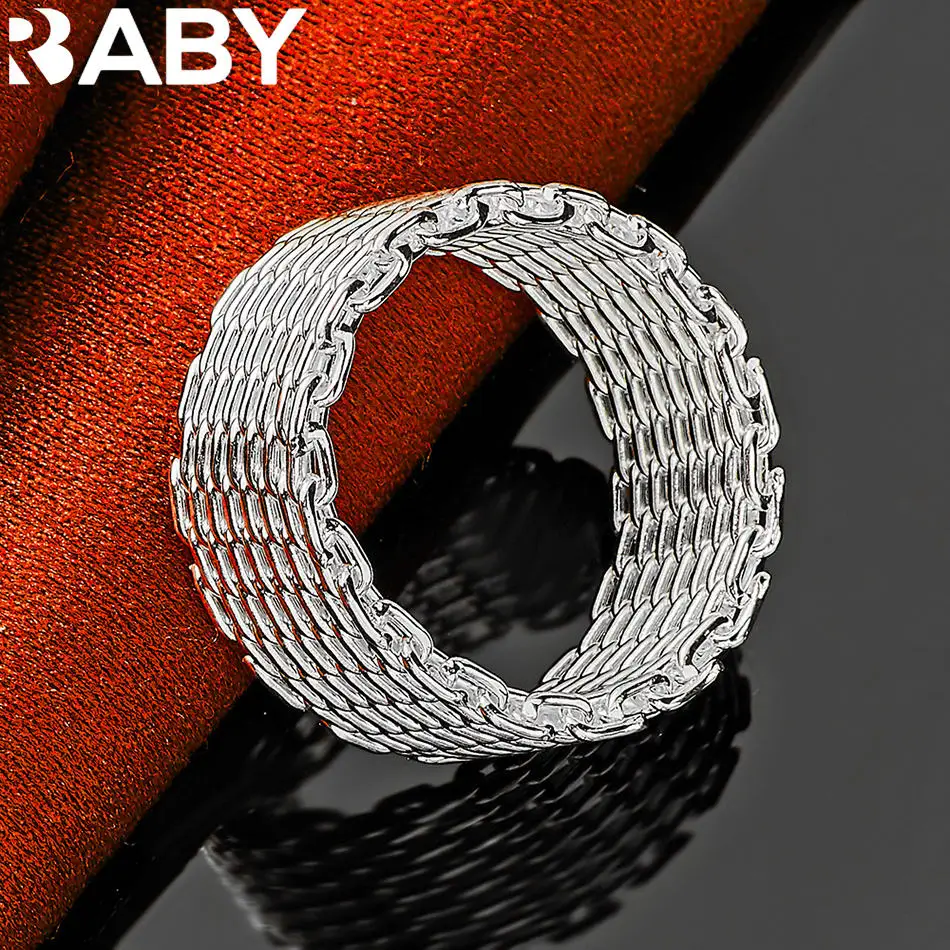 

URBABY 925 Sterling Silver Chain Net Ring For Men and Women Fashion Jewelry Classic Simple Party Accessories Birthday Gifts