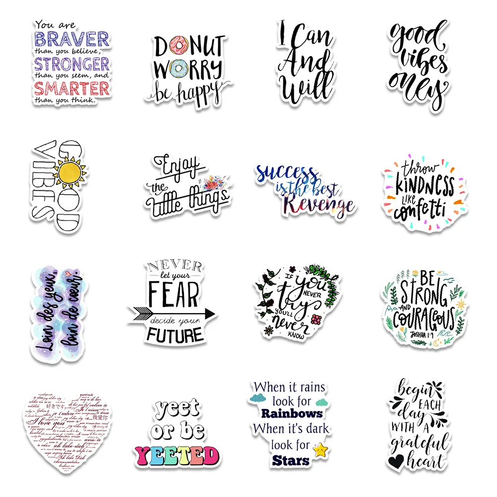 10/30/50/100 قطعة تحفيزية الإنجليزية عبارة ملصقات ملونة ملهمة الكتابة على الجدران الشارات دفتر حقيبة الهاتف ملصق حزمة