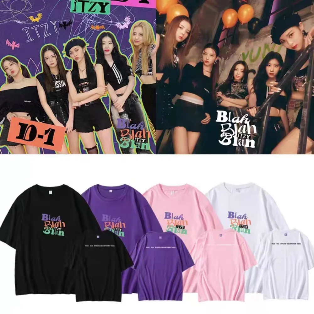 ITZY Blah Blah Blah T-shirts Kpop Graphic Oversized Men Cotton Short Sleeve Tee Women Top Korean Fashion Summer Couple Clothing