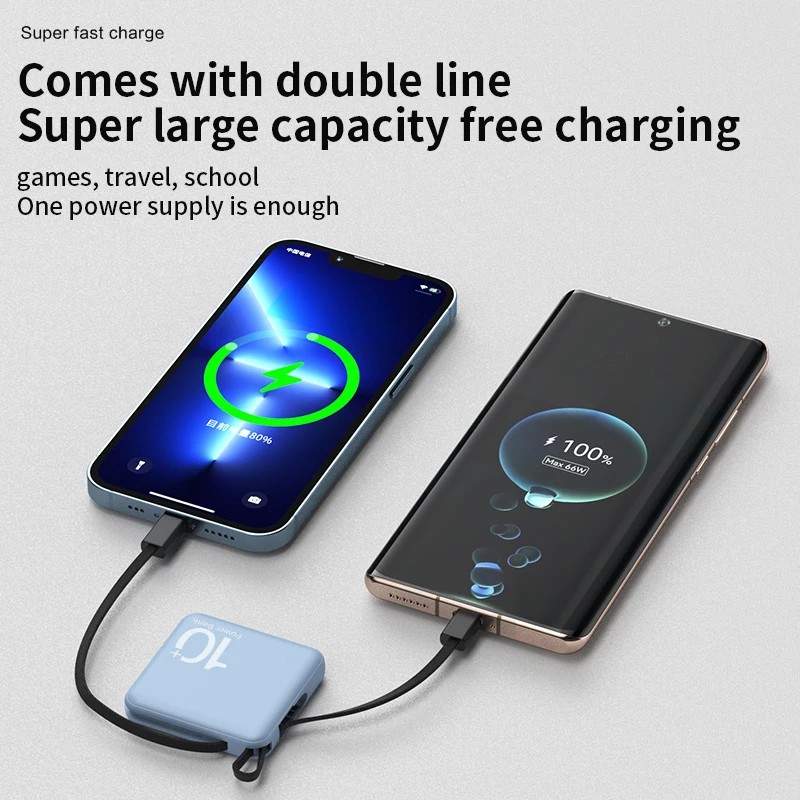 Mini Power Bank 30000mAh Portable External Battery Pack Built in Cable Powerbanks Spare Batteries for iPhone14 Samsung Xiaomiung