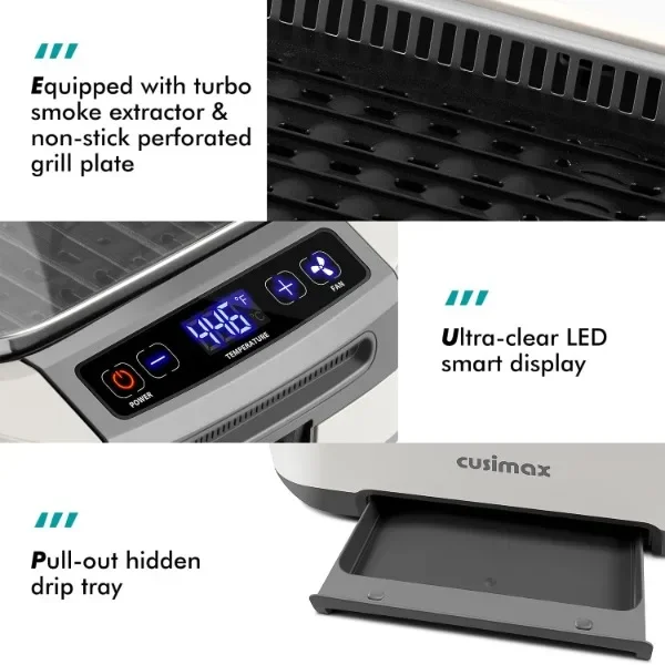 Smokeless Indoor Grill, CUSIMAX Electric Grill, 1500W Korean BBQ Grill with LED Smart Display & Tempered Glass Lid