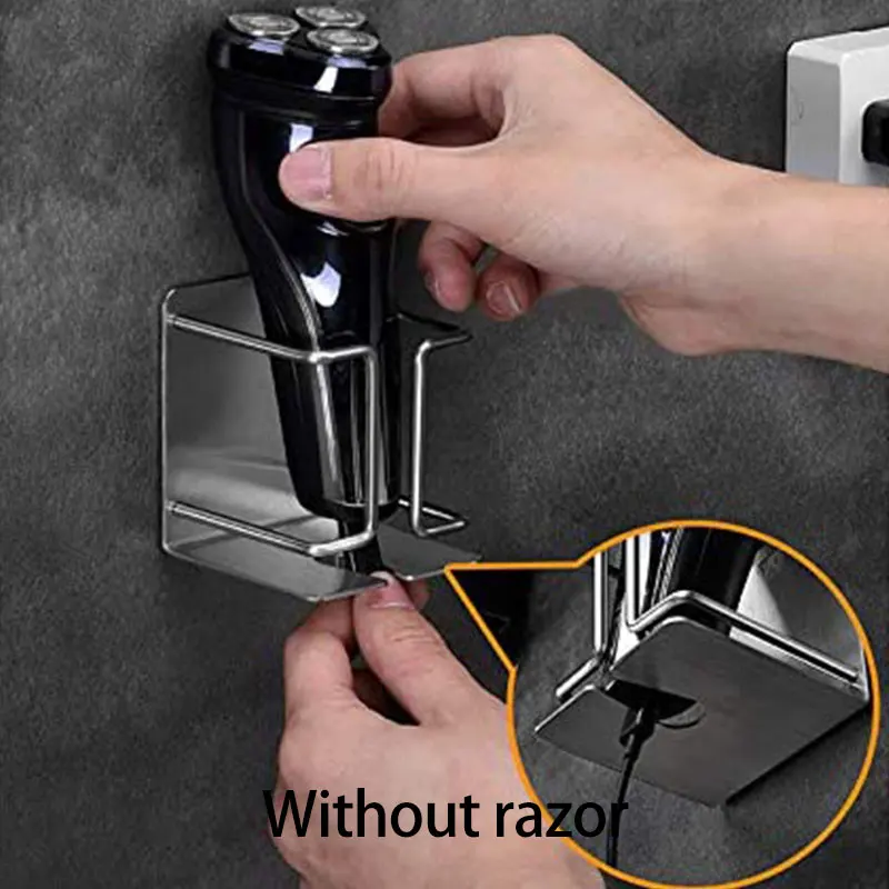 Electric Shaver Holder Wall-Mounted Self-Adhesive Stainless Steel Shaver Holder Wall-Mounted Bathroom Shaver Holder