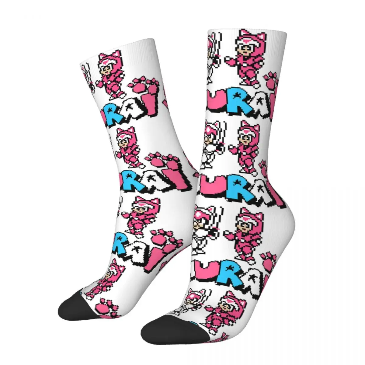 Funny Crazy Sock for Men 8bit Classic Hip Hop Harajuku Samurai Pizza Cats TV Happy Quality Pattern Printed Boys Crew Sock Gift