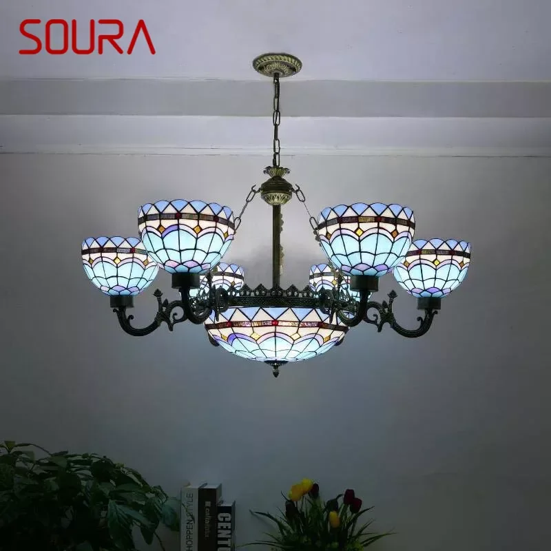 

Подвесная лампа SOURA Tiffany в европейском стиле для гостиной, винтажная креативная цветная стеклянная люстра для ресторана, спальни, отеля