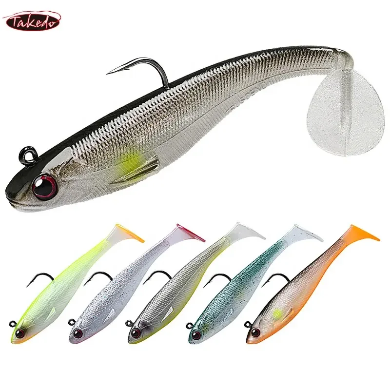 TAKEDO BZ01 LIVE SHAD Fishing Jig Lure Jig Fish Lead Fish Lead Head With T-shape Tail PVC Soft Lures Fishing Lure 3D Eyes