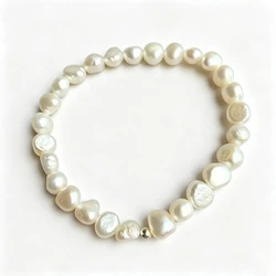 7-8mm Baroque Pearl Bracelet For Women Genuine Natural Freshwater Pearl 925 Sterling Silver Charm Bracelet