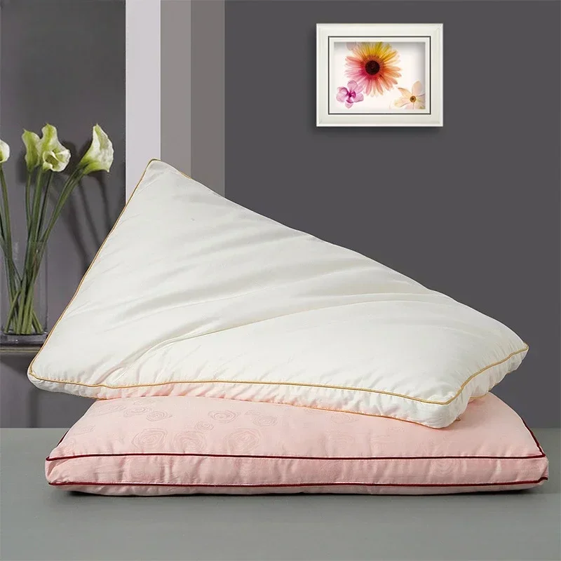 

1pcs Natural Silk Pillows 48*74cm Natural Silk Filling Jacquard Anti Mite Soft Fluffy Hotel Sleeping Bedding Pillows