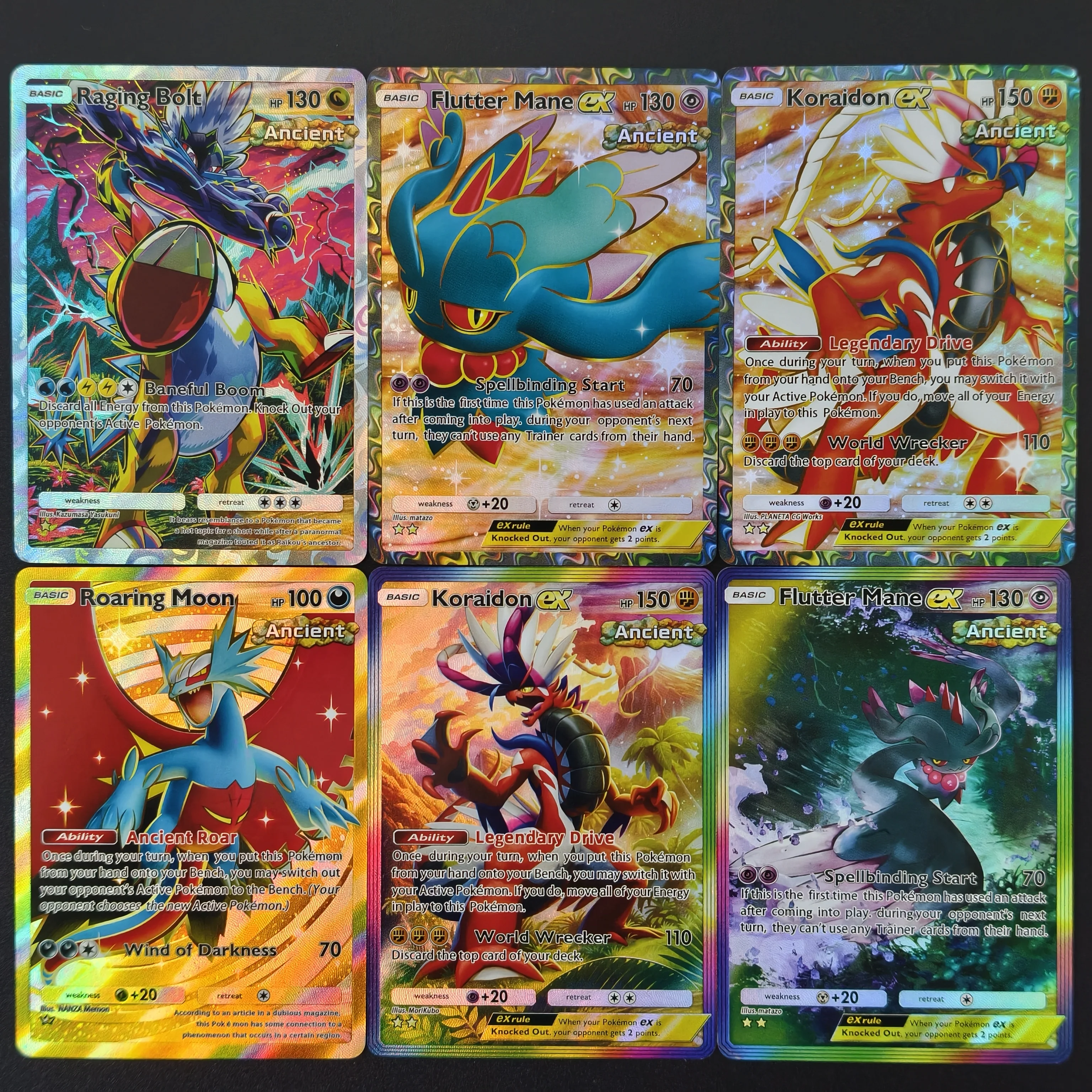 DIY TCG Cards Pocket Ancient Paradox Cards Koraidon EX Flutter Mane EX Roaring Moon Raging Bolt Full Art Holo Collectible Cards
