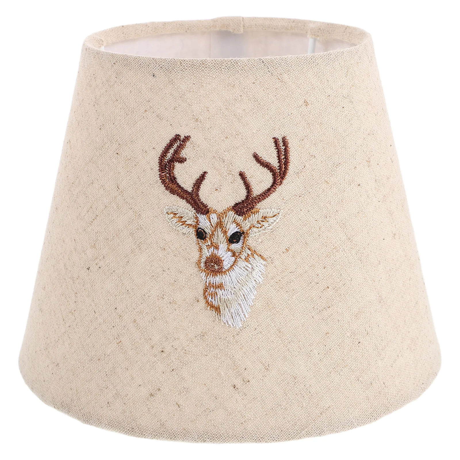 Linen Drum Lamp Shade Embroidered Lampshade Deer Head Table Lamp Cover for E27 E14 Fabric Light Shade for Bedroom Living Room