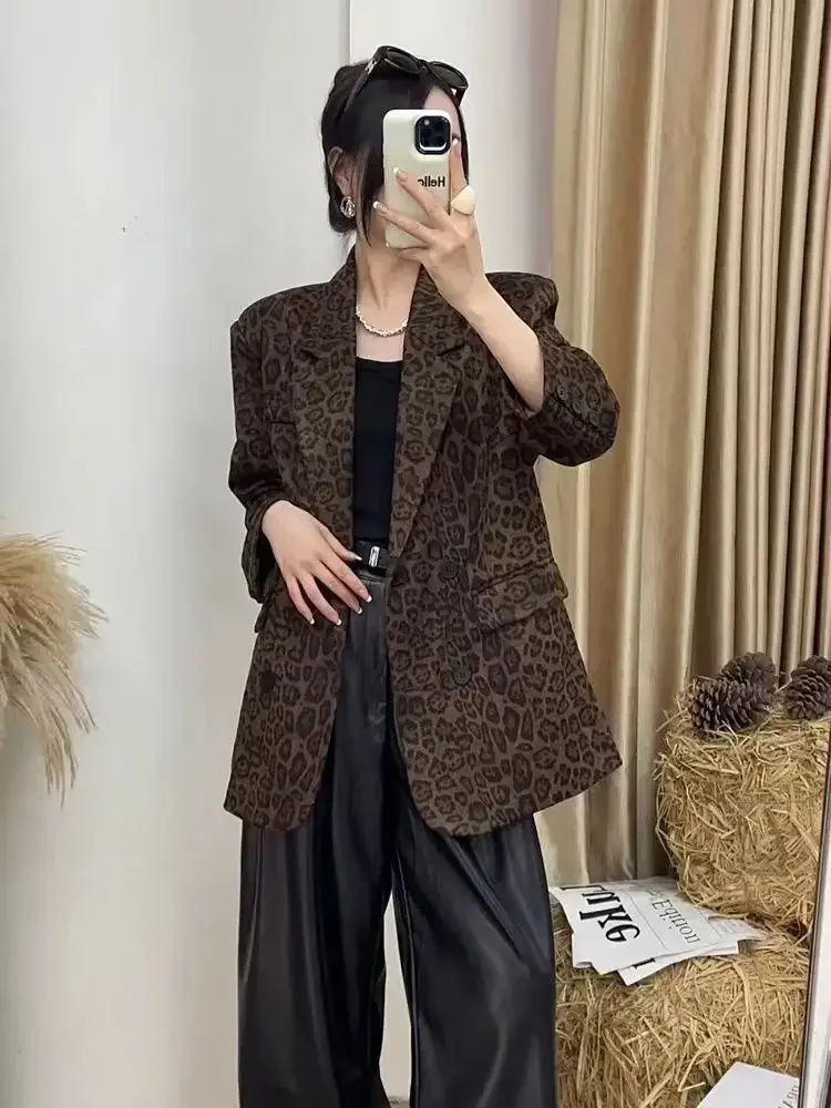 Leopard Print Leisure Loose Coats for Women Spring Autumn Blazer Woman Elegant and Youth Jacket Casual Outdoor Chic Outerwears