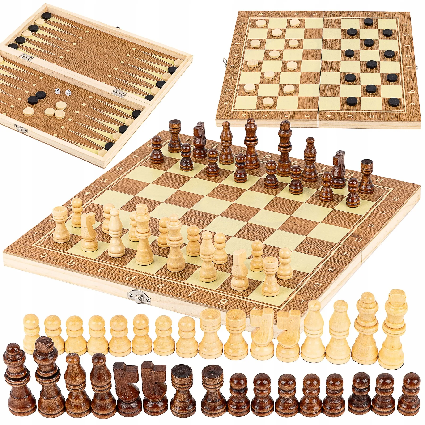Schachspiel aus Holz, 3-in-1 Brettspiel für Kinder und Erwachsene