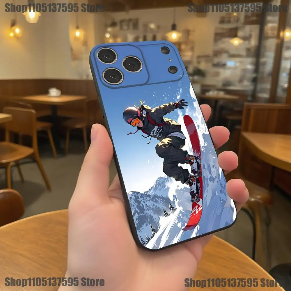 Skiing Snow Snowboard Ski Phone Case For iPhone 17,16,15,14,13,12,11,Pro,XS,Max,XR,Plus,E,SE4,Mini Black Soft Cover