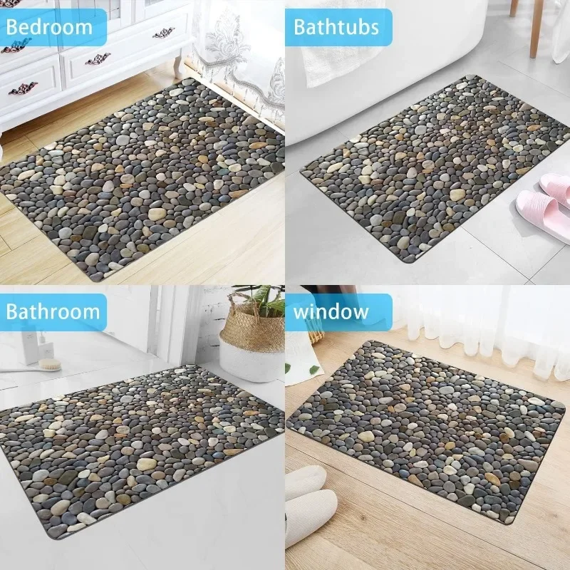 Shower Room Carpet Pebble Stone Bathroom Rugs Non Slip Washable Cobblestone Pattern Bath Mat Small Rubber Backed Floor Mat