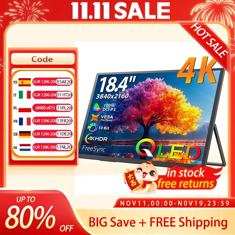 UPERFECT 18.4 inch 4K QLED Portable Monitor Gaming Computer Display Ultra-Slim Extend Screen For PS5/4 Switch Laptop PC Mac Xbox