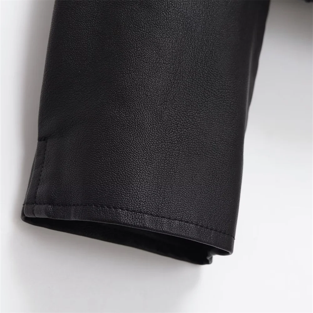 Autumn New Product: Women's Casual Flip Collar, Long Sleeves with Snap Buckle, Pocket Imitation Leather Jacket, Jacket