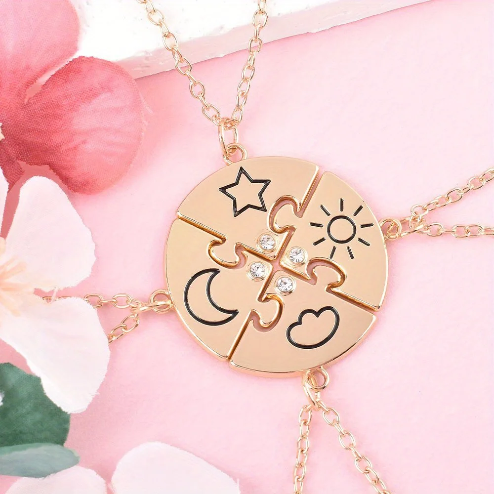 4Pcs/ set Stars Sun Clouds Moon Stitching Best Friend Necklace BFF Friendship Jewelry Gifts for Women