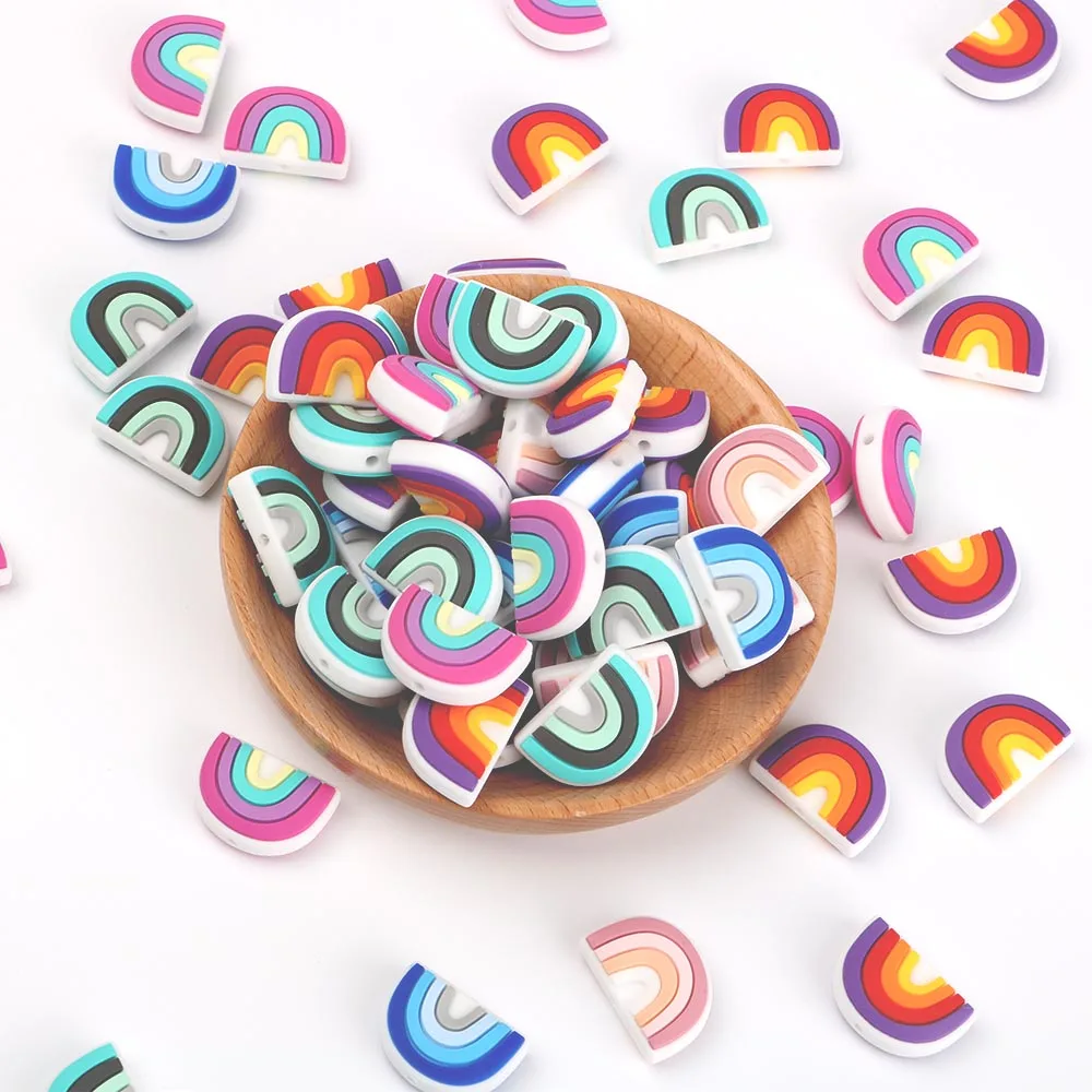 5PCS Mini Silicone Beads Rainbow Shape Silicone Focal Beads For Jewelry Making Diy Keychain Beadable Pen Bracelet Necklace - view 4