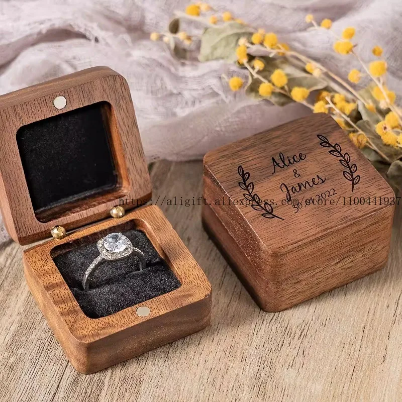 

Handmade Personalized Wooden Ring Box Engraved Wedding Proposal Diamond Ring Case Bridal Jewelry Package