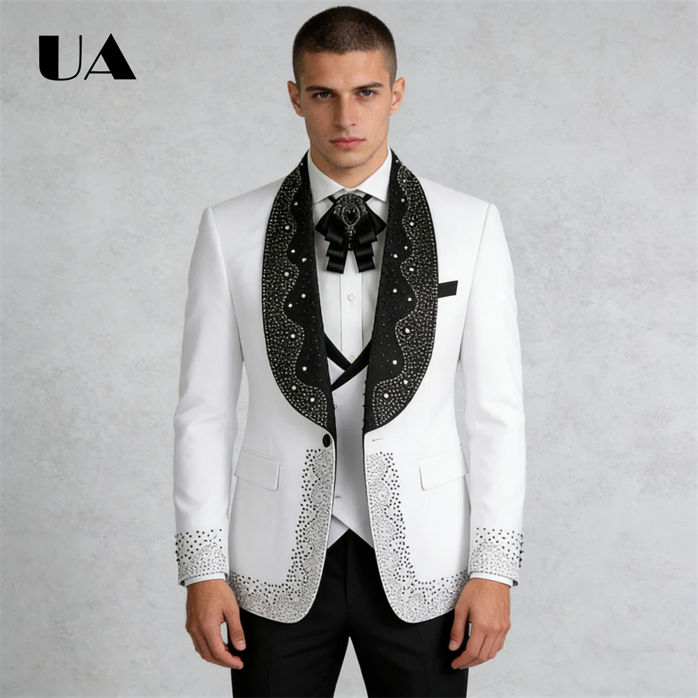 

2026 Pageant New Beaded Suit Set for Men, Jacket Vest Pants Plus Size Luxury Men's Formal Suit Attire ULBYANRY