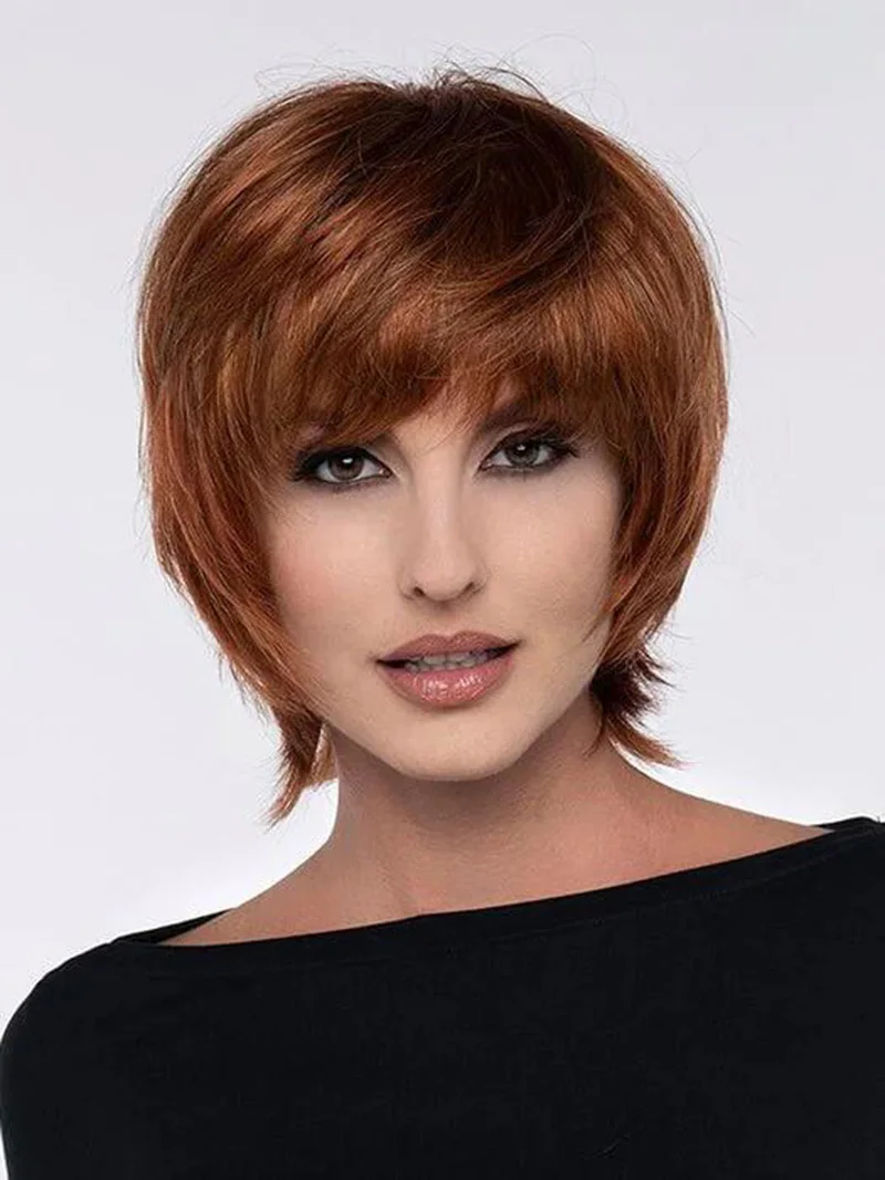 Short heat resistant synthetic wigs natural Straight Layered Wig for women Affordable synthetic wigs white brown color wigs