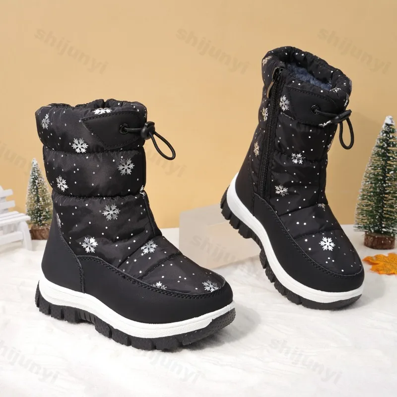 Winter Girls Boys Snow Boots Children's Knee-high Boots New 2026 Warm Plush Outdoor Platform Non Slip Kids Waterproof Long Boots image 2
