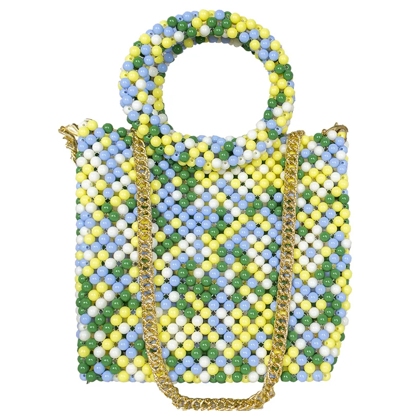 Fashion Pearl Handbag New Woven Bag Large Capacity Hand-beaded Totes Messenger Bag Luxury Design Summer Beaded Bag Bucket