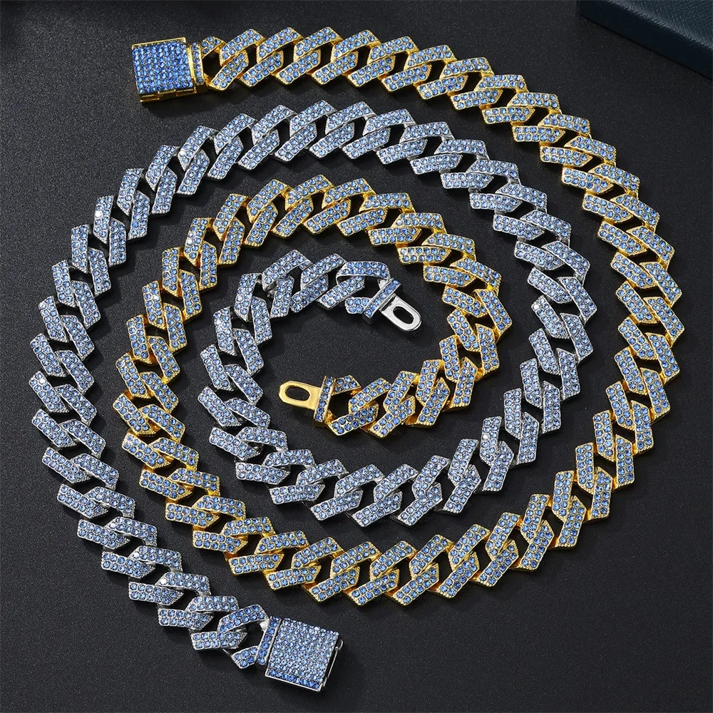 

Big Heavy Hip Hop ice Men Boy Jewelry Micro Pave CZ Gold Two Tone Color Rock Punk Ice Out Cuban Chain Necklace 15mm