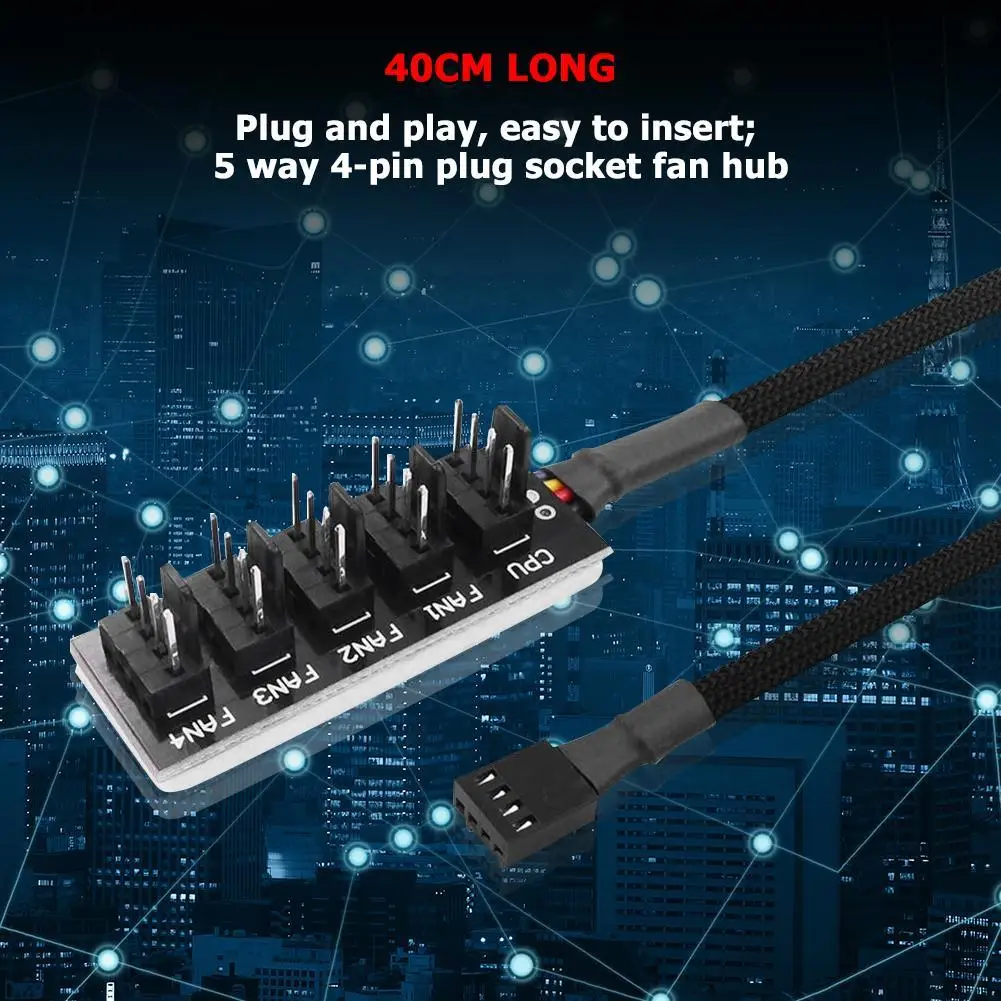 

1 to 5 Way 4-Pin PWM CPU Cooler Fan PC Case Fan Sleeved Power Cable Hub Splitter